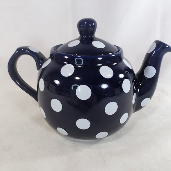 London Pottery Navy Blue White Polka Dot Teapot Lid Ceramic Dot Globe 6 Cup Tea - Picture 5 of 12